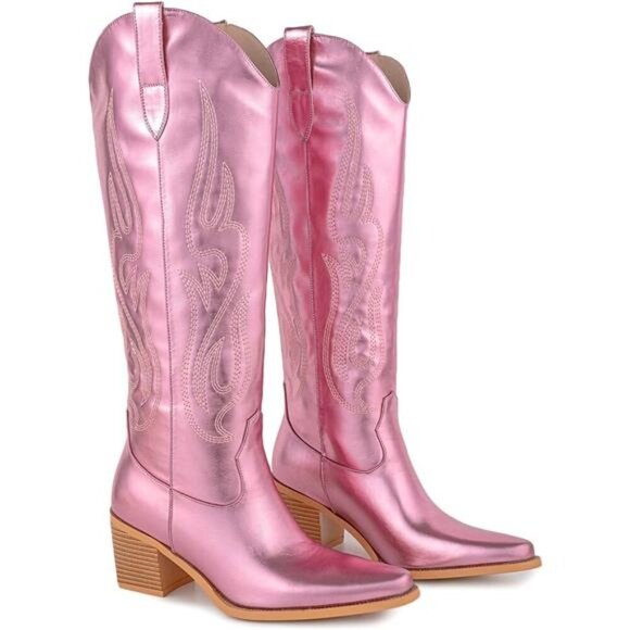 NEW  Western Cowboy Boots for Women - Knee High Wide Calf Cowgirl Boots - Picture 3 of 6